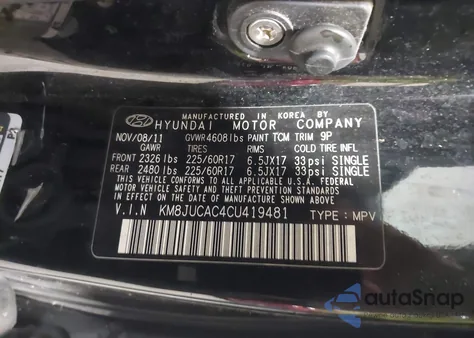 2012 Hyundai Tucson Gls from USA, damaged, VIN KM8JUCAC4CU419481